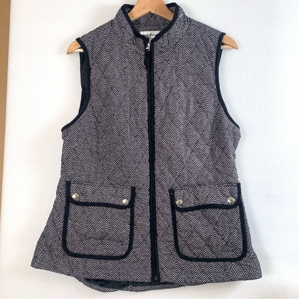 Croft & Barrow Women's Quilted Black and White Herringbone Vest Size L